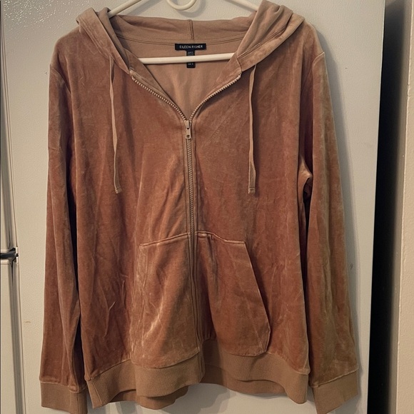 Eileen Fisher NWOT Large Cozy Velour Knit Hooded Jacket in Biscuit - Picture 8 of 10